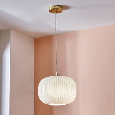 Isabelle White Glass and Gold Ribbed Squoval Pendant