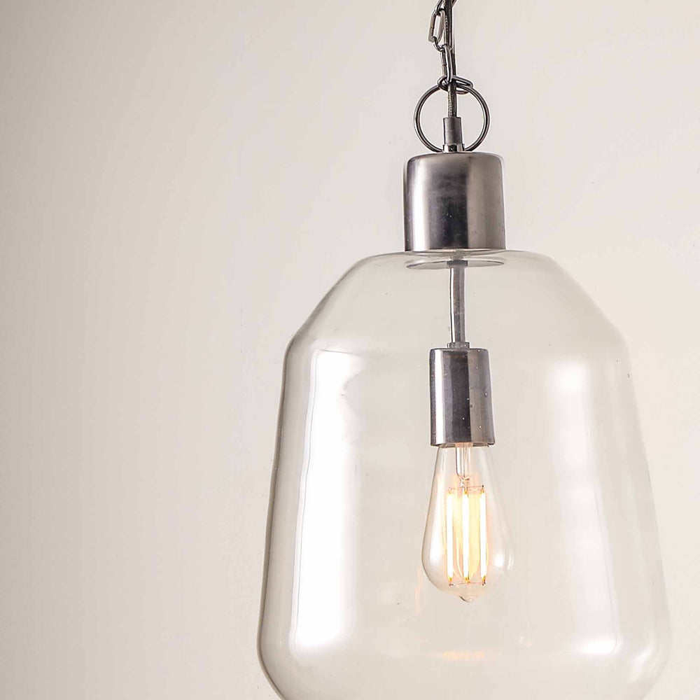 Roux Clear Glass and Graphite Chain Drop Pendant