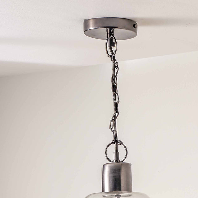 Roux Clear Glass and Graphite Chain Drop Pendant