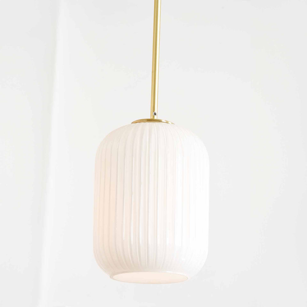 Hetty White Ribbed Glass & Gold Multi Drop Pendant