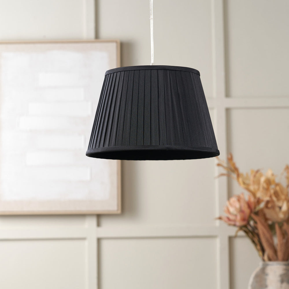 Knightsbridge Black Silk Mix Knife Pleat Tapered Lampshade