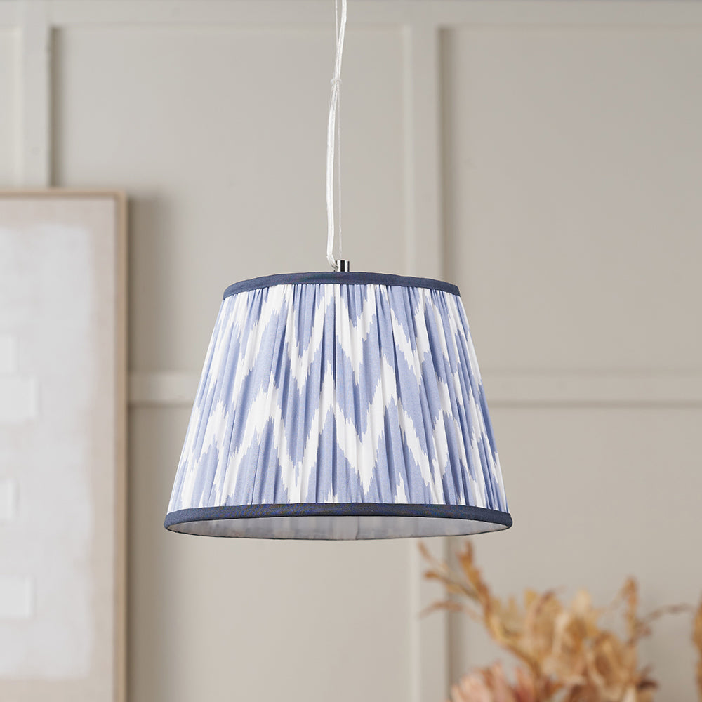 Kahlia Blue Chevron Patterned Mushroom Pleat Tapered Lampshade
