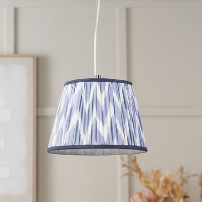 Kahlia Blue Chevron Patterned Mushroom Pleat Tapered Lampshade
