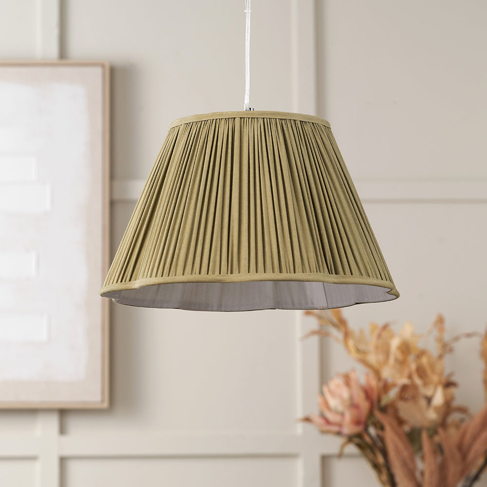 Maressa Olive Mushroom Pleat Scalloped Tapered Lampshade