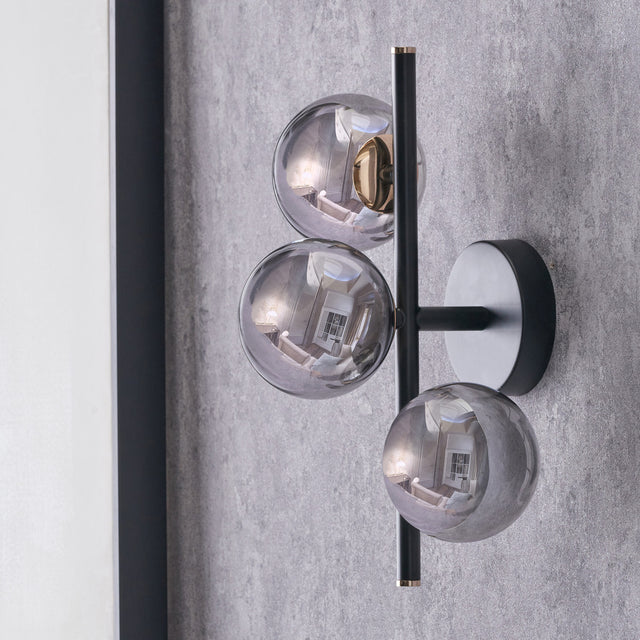 Cleo Smoke Glass and Black Wall Light