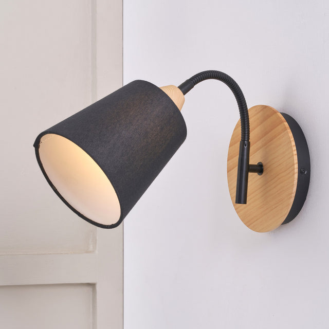 Jaya Black and Natural Wood Wall Light