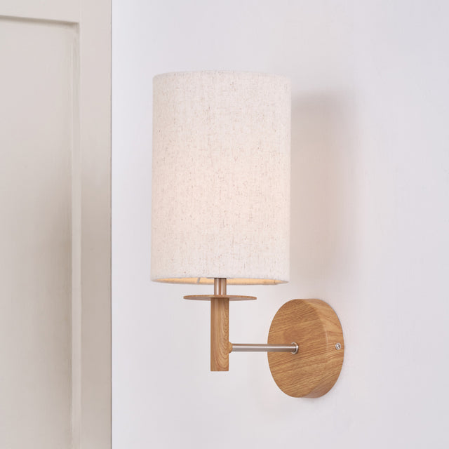 Benton Natural Veneer and Silver Metal Wall Light
