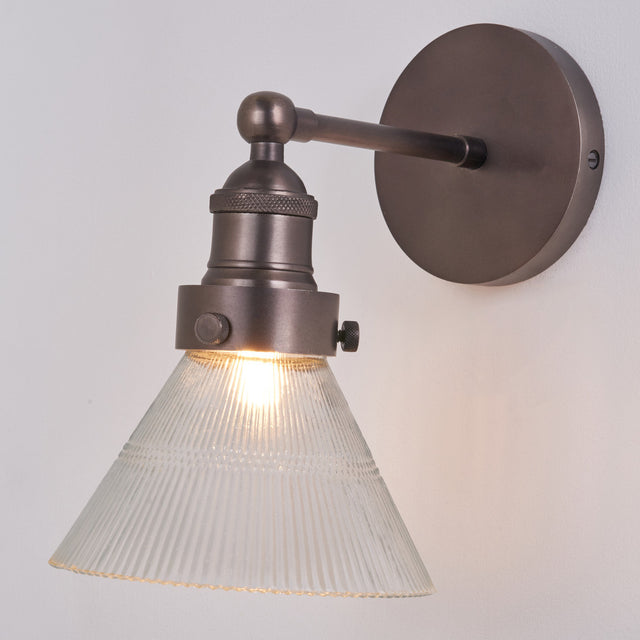Sawyer Conical Ribbed Glass with Antique Bronze Fitting Wall Light