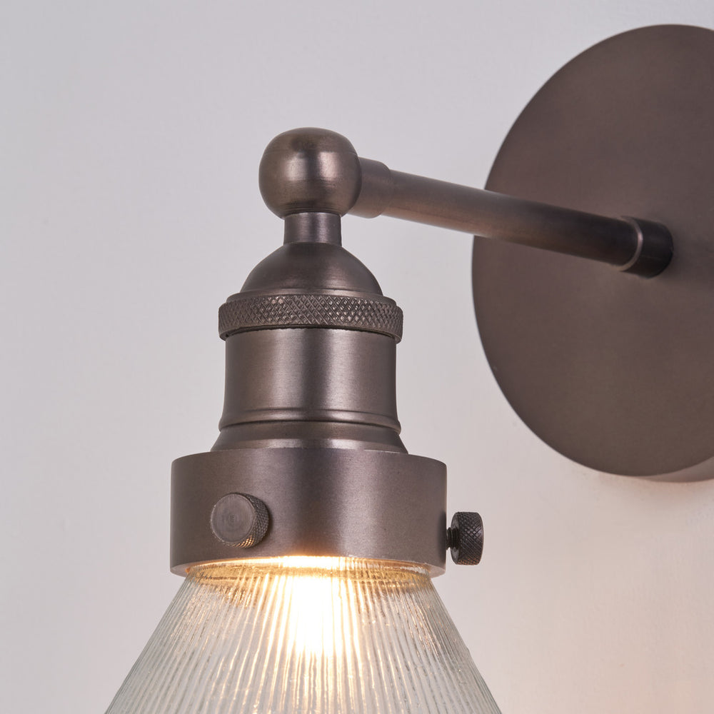 Sawyer Conical Ribbed Glass with Antique Bronze Fitting Wall Light