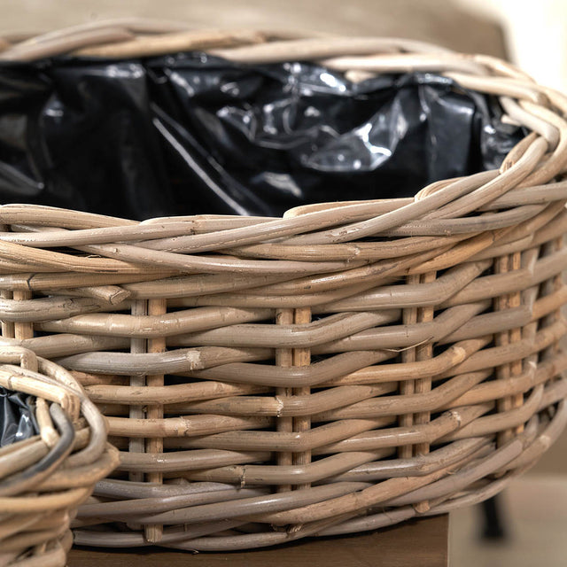 Alamina Indoor Outdoor Grey Kubu Round Basket Planters S/3