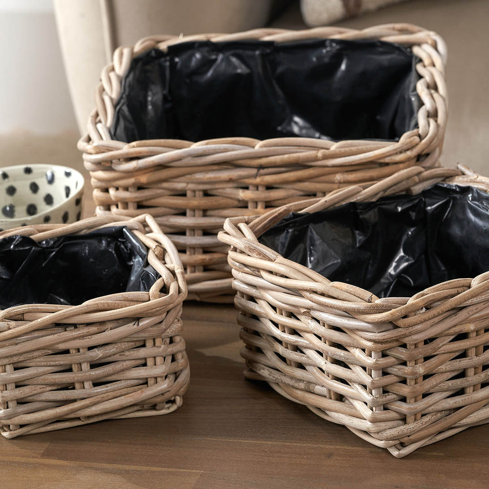 Anyana Indoor Outdoor Grey Kubu Square Basket Planters S/3