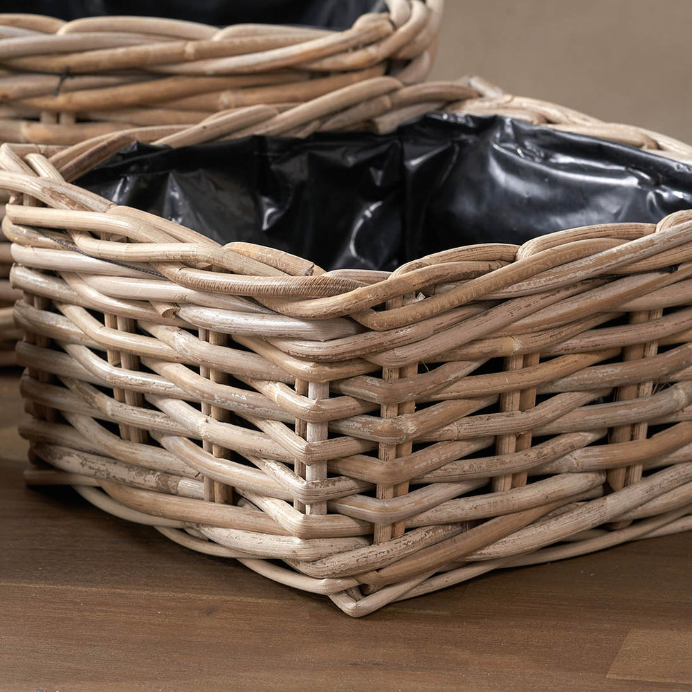 Anyana Indoor Outdoor Grey Kubu Square Basket Planters S/3