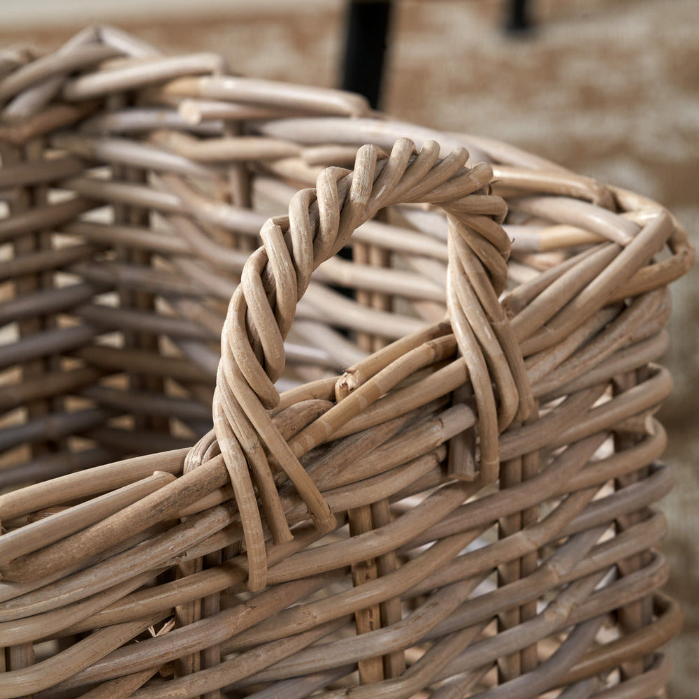 Laras Grey Rattan Square Log Baskets S/2