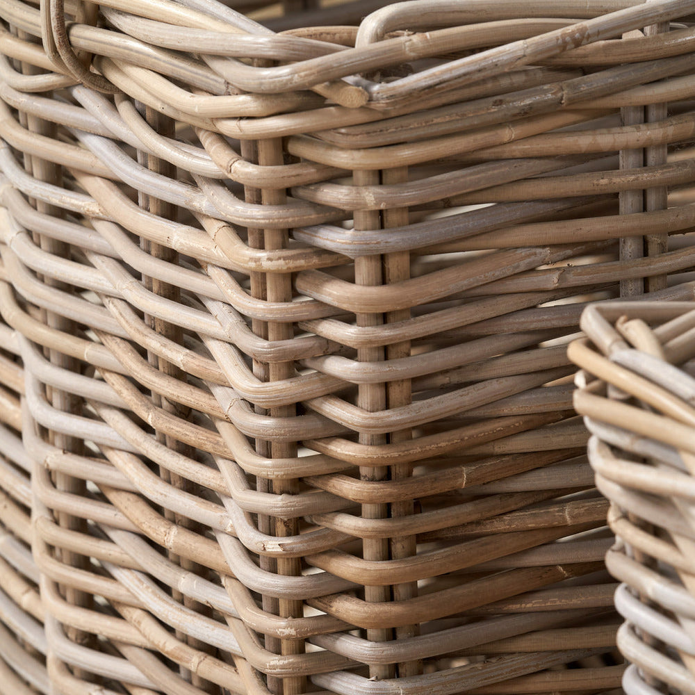 Laras Grey Rattan Square Log Baskets S/2
