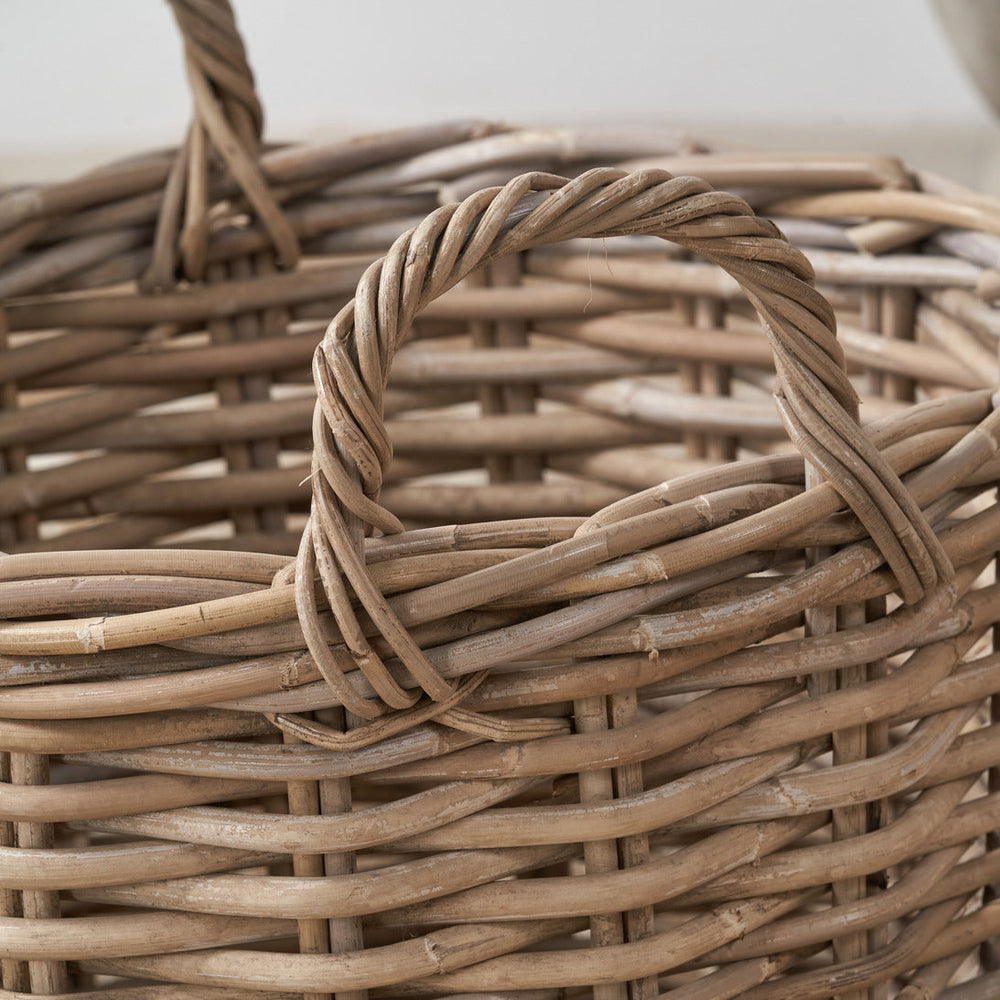 Sari Grey Rattan Round Log Baskets S/2