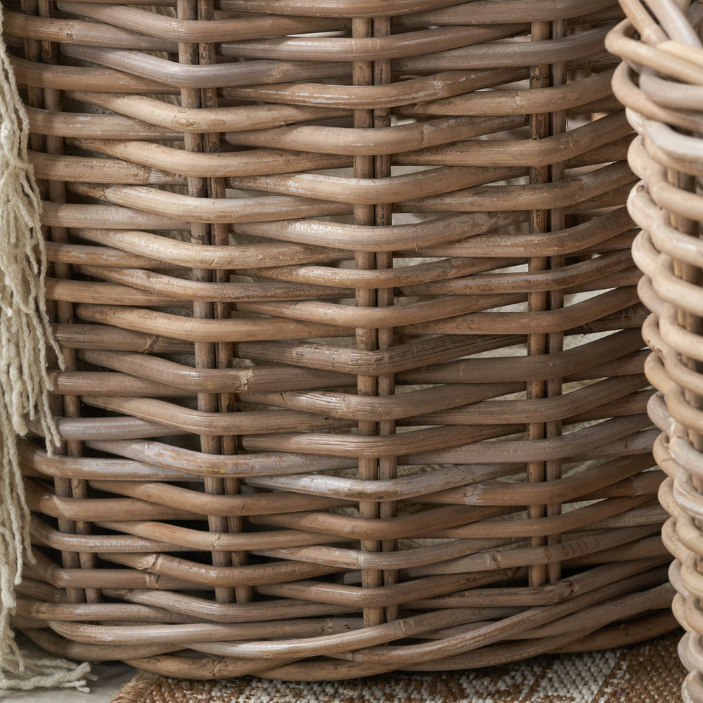 Sari Grey Rattan Round Log Baskets S/2