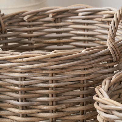 Sari Grey Rattan Round Log Baskets S/2