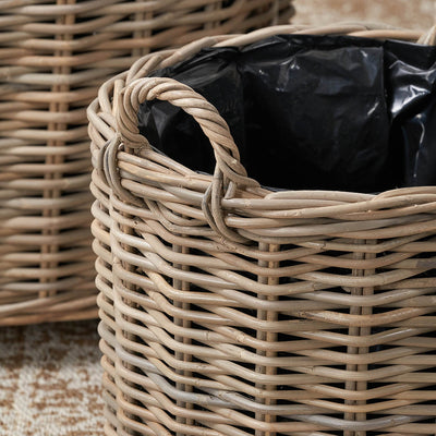 Taha Indoor Outdoor Grey Kubu Round Basket Planters S/3