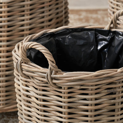 Taha Indoor Outdoor Grey Kubu Round Basket Planters S/3