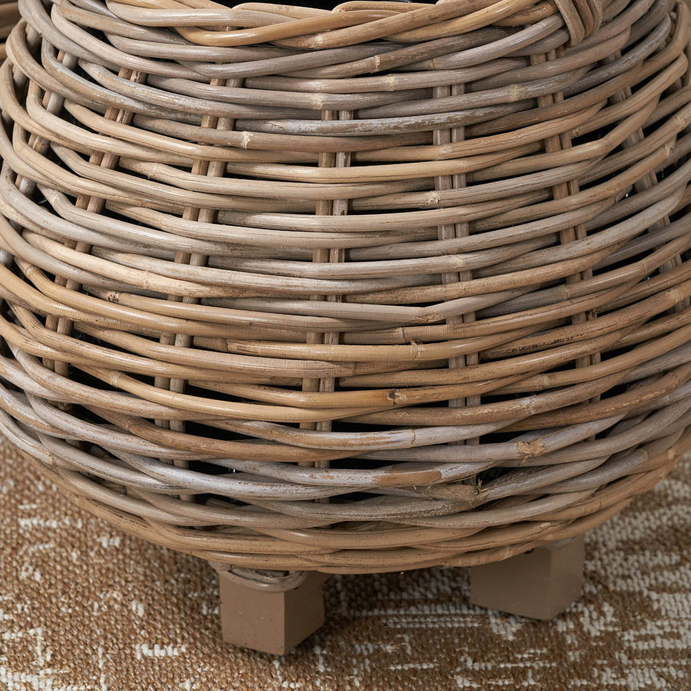 Bayan Indoor Outdoor Grey Kubu Bulbous Basket Planters S/2