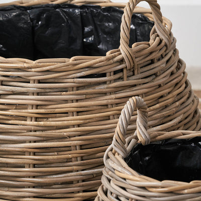 Bayan Indoor Outdoor Grey Kubu Bulbous Basket Planters S/2