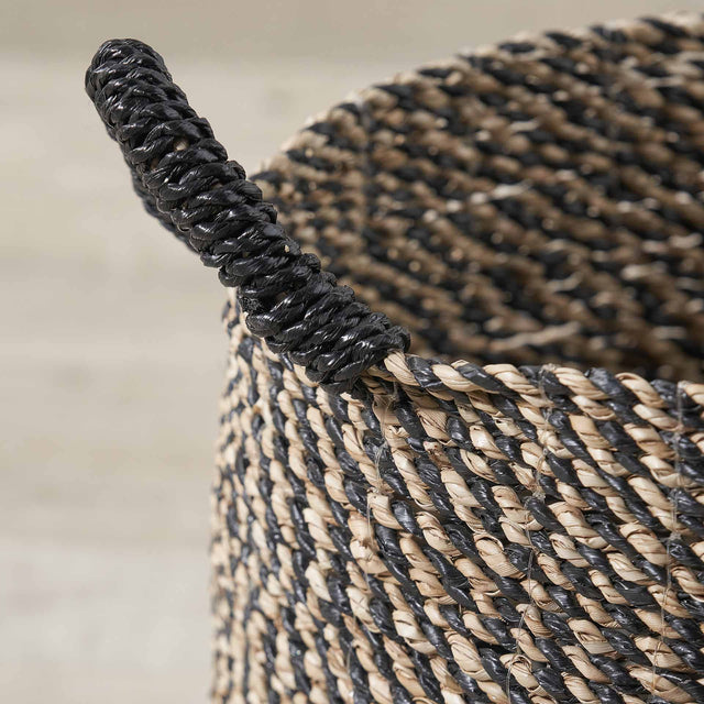 Muara Seagrass Natural and Black Handled Baskets S/2