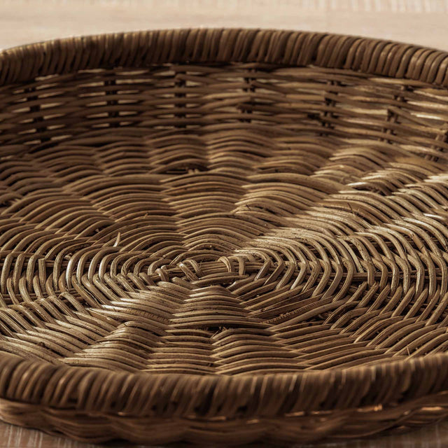 Hulu Pecan Brown Rattan Round Basket Tray