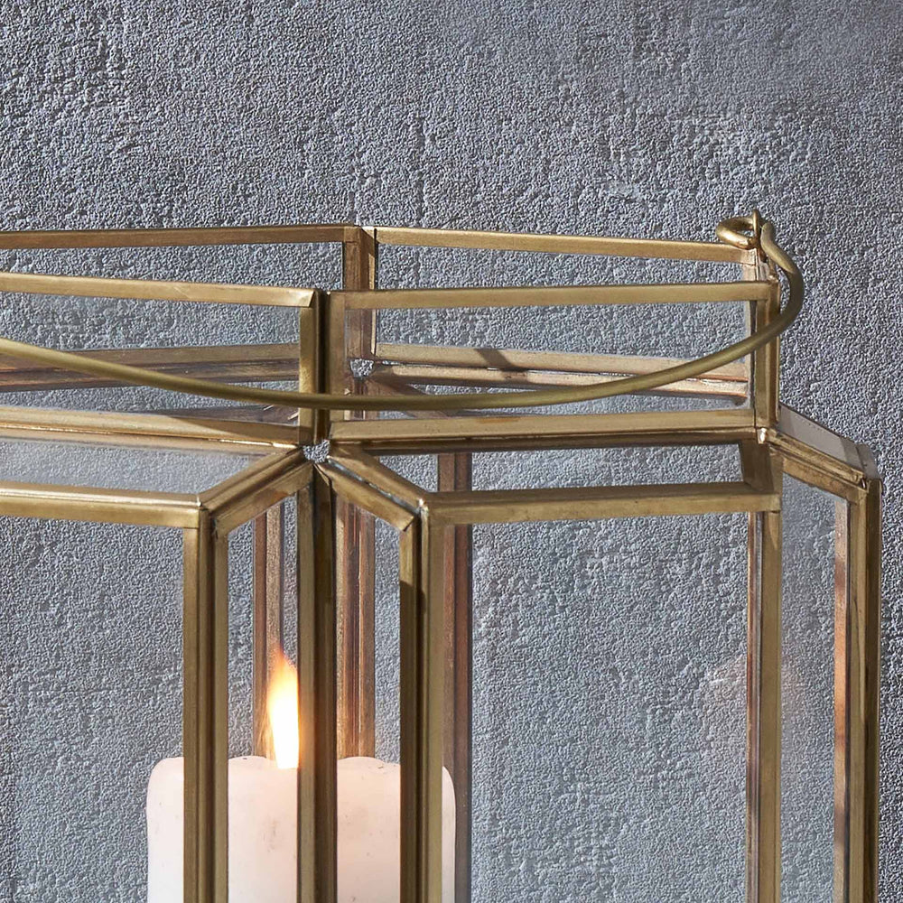 Lalique Brass Hexagonal Lantern
