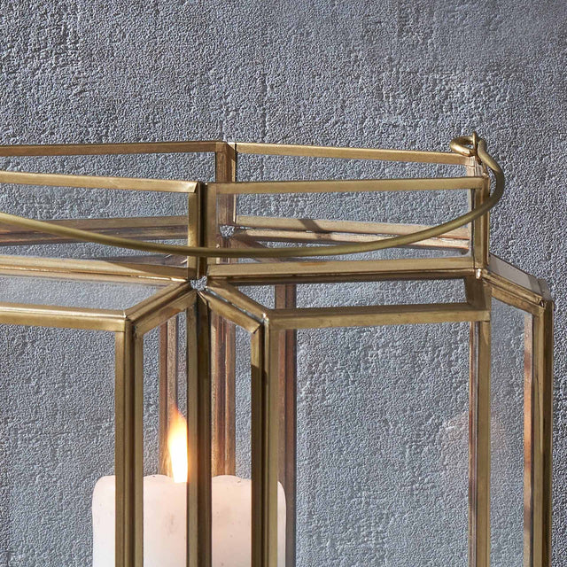 Lalique Brass Hexagonal Lantern