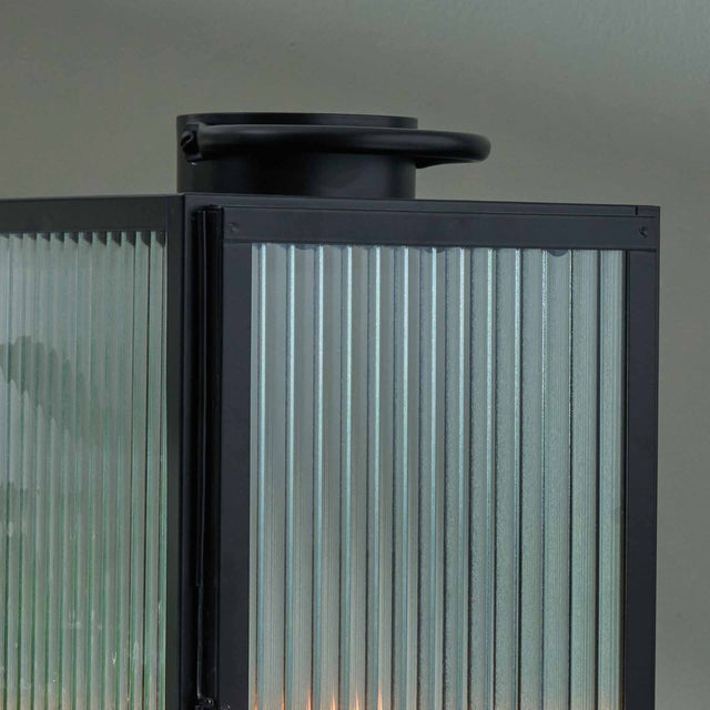 Jones Black & Ribbed Glass Lanterns S/2