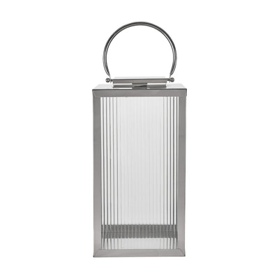 Riley Silver Ribbed Glass Large Lantern