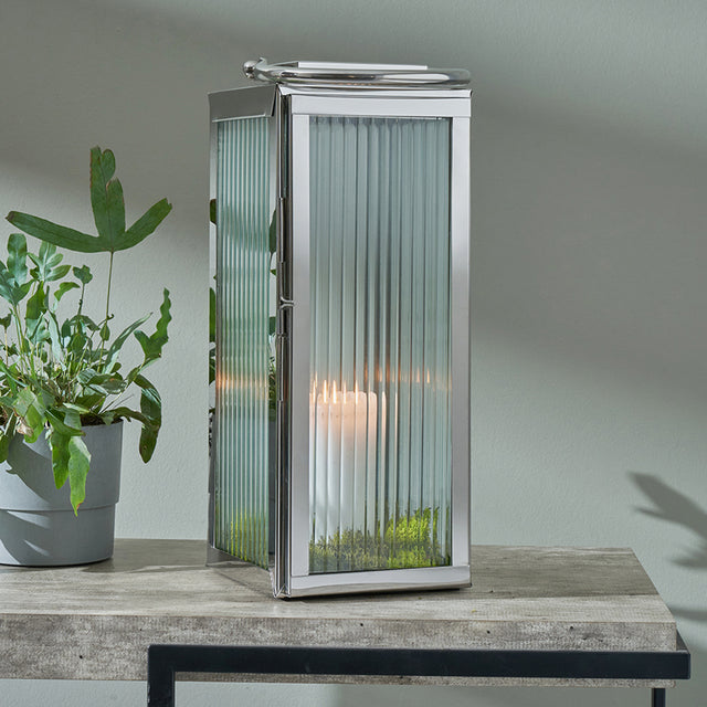 Riley Silver Ribbed Glass Small Lantern