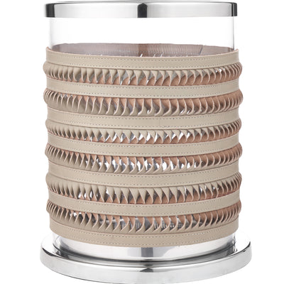 Thea Clear Glass and Grey Leather Small Hurricane Lantern