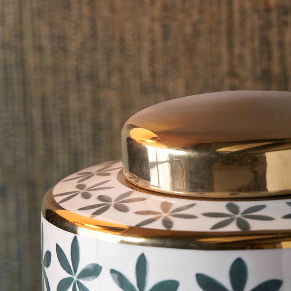 Liza Green & Gold Leaf Ceramic Lidded Ginger Jar