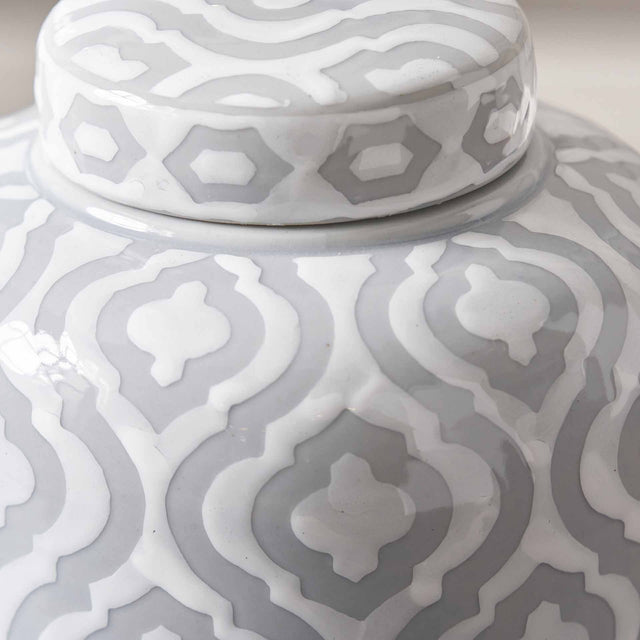 Lila Grey & White Ceramic Geo Pattern Lidded Ginger Jar
