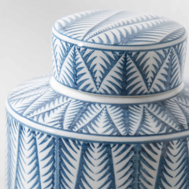 Kara Blue & White Ceramic Aztec Design Lidded Ginger Jar
