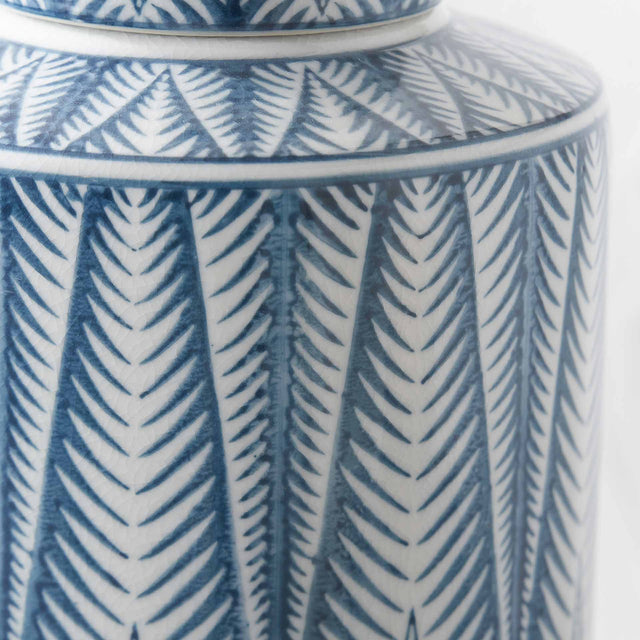 Kara Blue & White Ceramic Aztec Design Lidded Ginger Jar