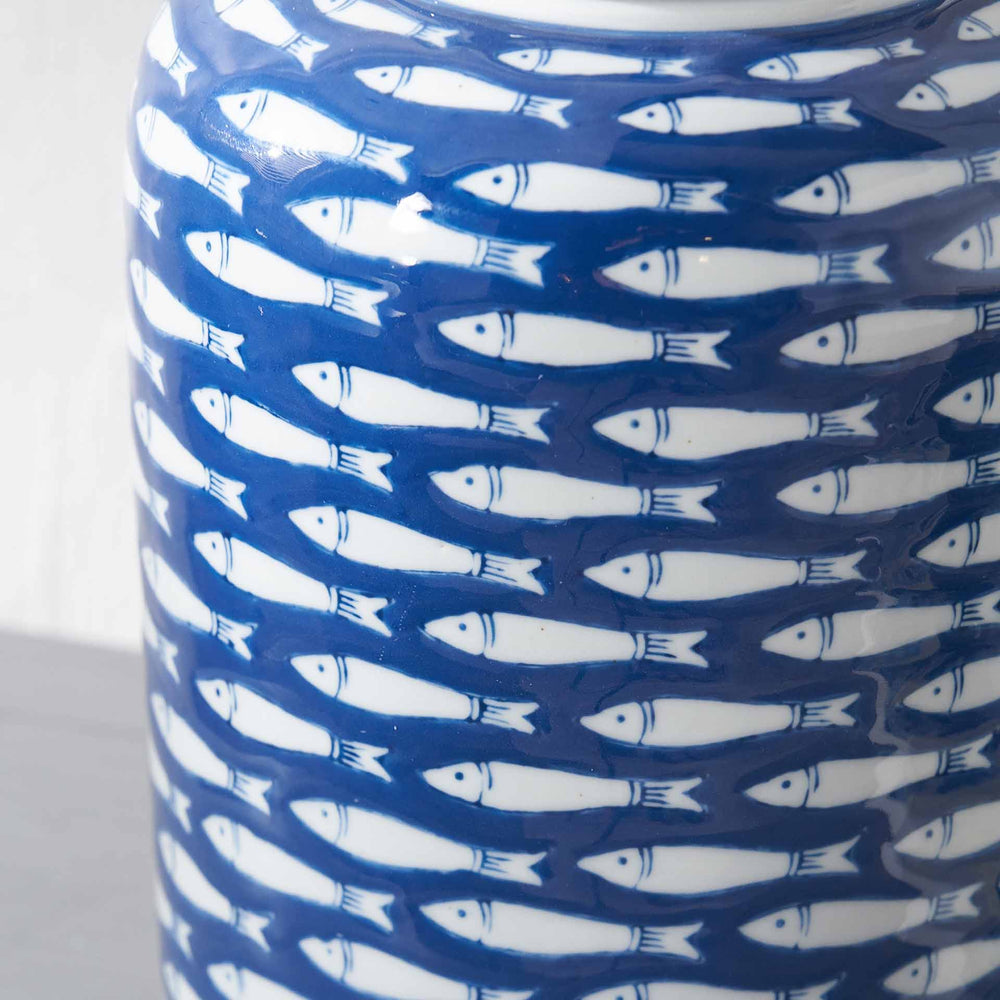 Reef Blue & White Ceramic Fish Detail Lidded Ginger Jar