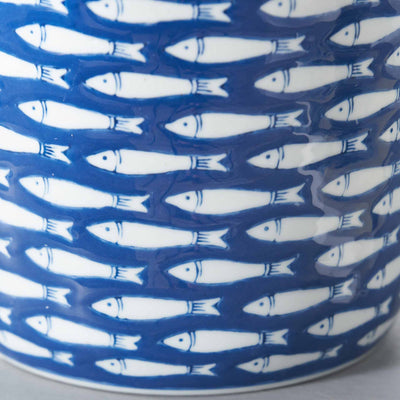Reef Blue & White Ceramic Fish Detail Lidded Ginger Jar