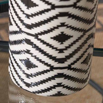 Chimalli Black & White Ceramic Aztec Design Lidded Ginger Jar