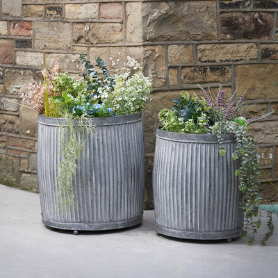 Griffin Galvanised Zinc Barrel Planters S/2