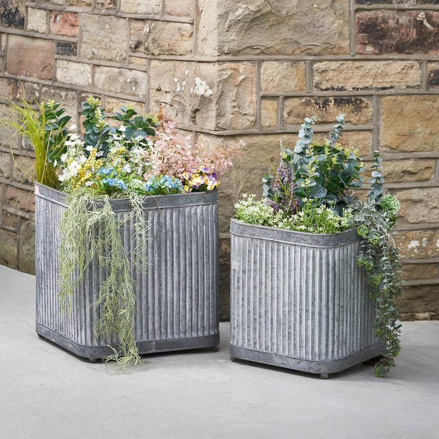Griffin Galvanised Zinc Square Planters S/2