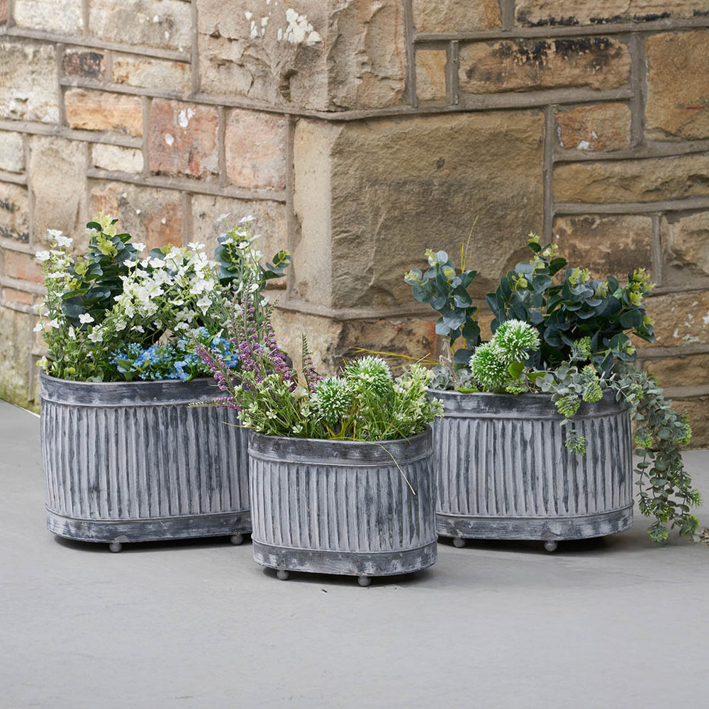 Griffin Galvanised Zinc Oval Planters S/3