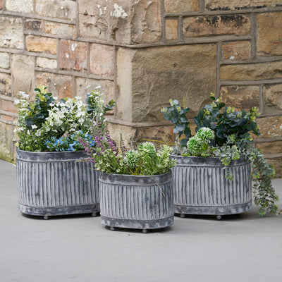 Griffin Galvanised Zinc Oval Planters S/3