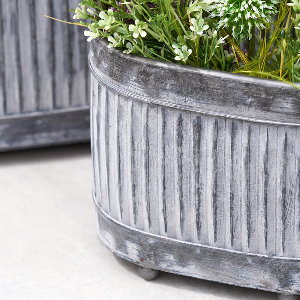 Griffin Galvanised Zinc Oval Planters S/3