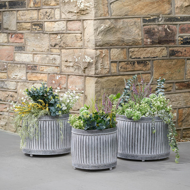Griffin Galvanised Zinc Round Planters S/3