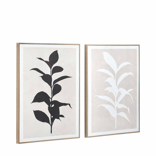 Elki Leaf Print Canvases with Natural Frames S/2