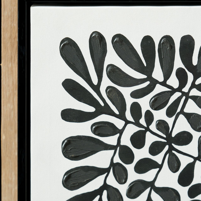 Esmeray Black Leaf Print Canvas with Black Frame S/2