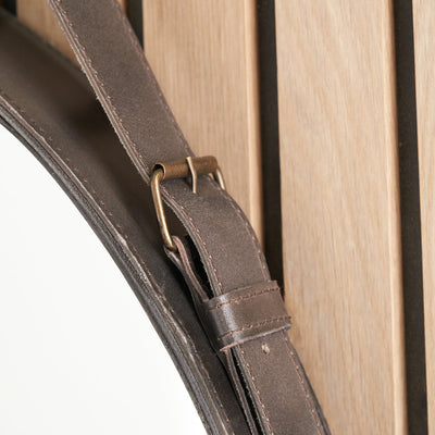 Otto Peppercorn Leather Frame Round Wall Mirror