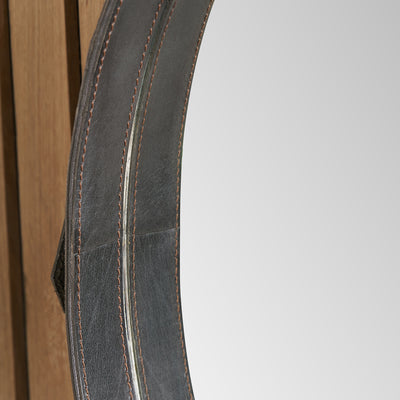 Otto Peppercorn Leather Frame Round Wall Mirror
